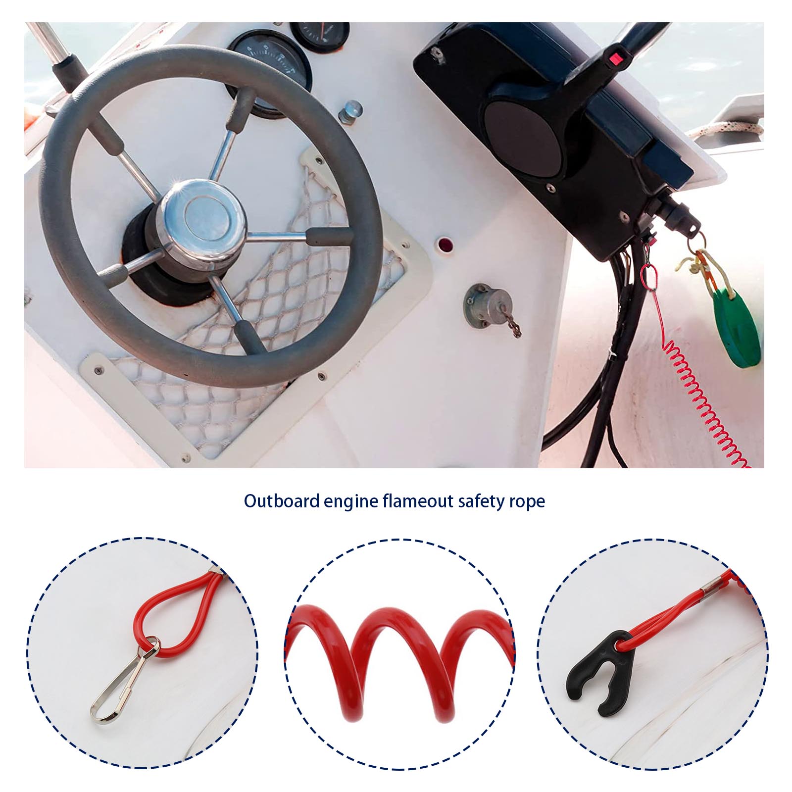 2pcs Outboard Motor Engine Lanyard Kill Stop Switch Safety Cord For