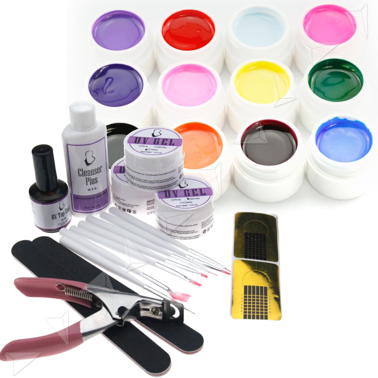 PRO Nail Art UV Gel Starter Kit + 12 Color 5ml Pure Solid UV Builder ...