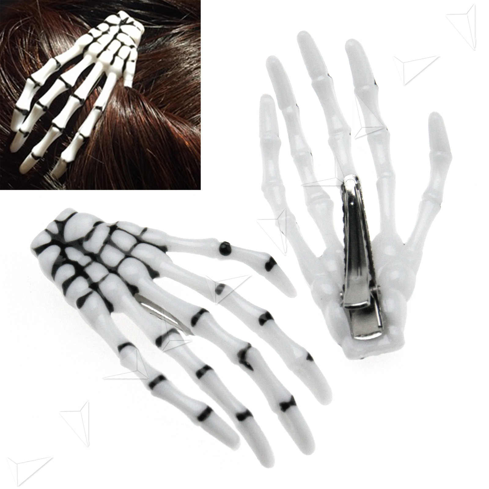 2x Skeleton Claw Hand Bone Hair Clip Pin Grip Slide Zombie Rockabilly Halloween