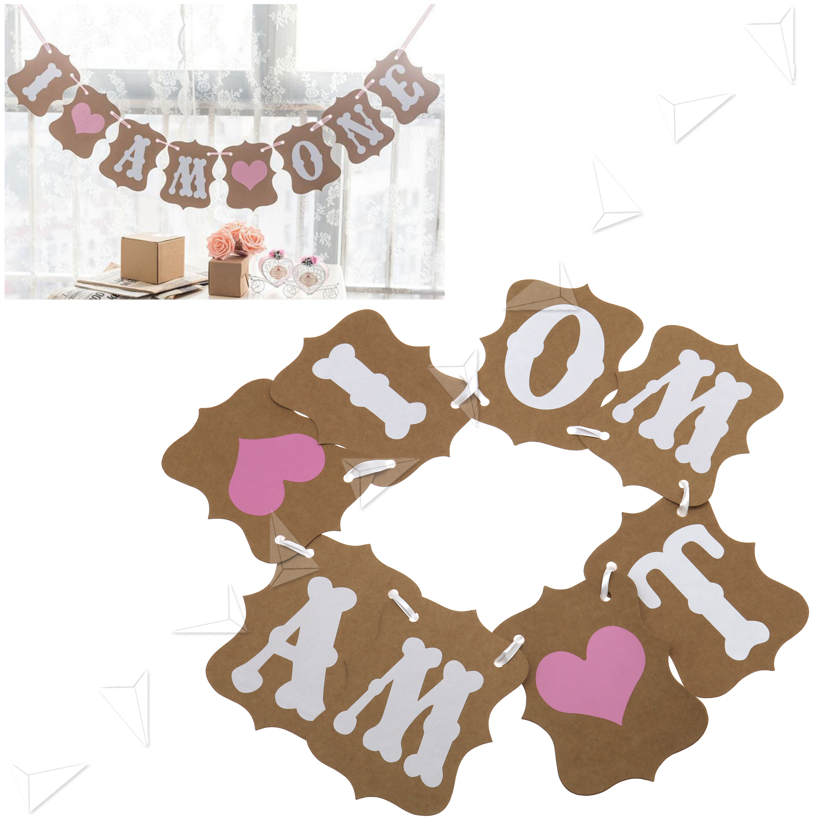 I Am Two Bunting Banner Decoration Girl Pink Hanging Baby Shower