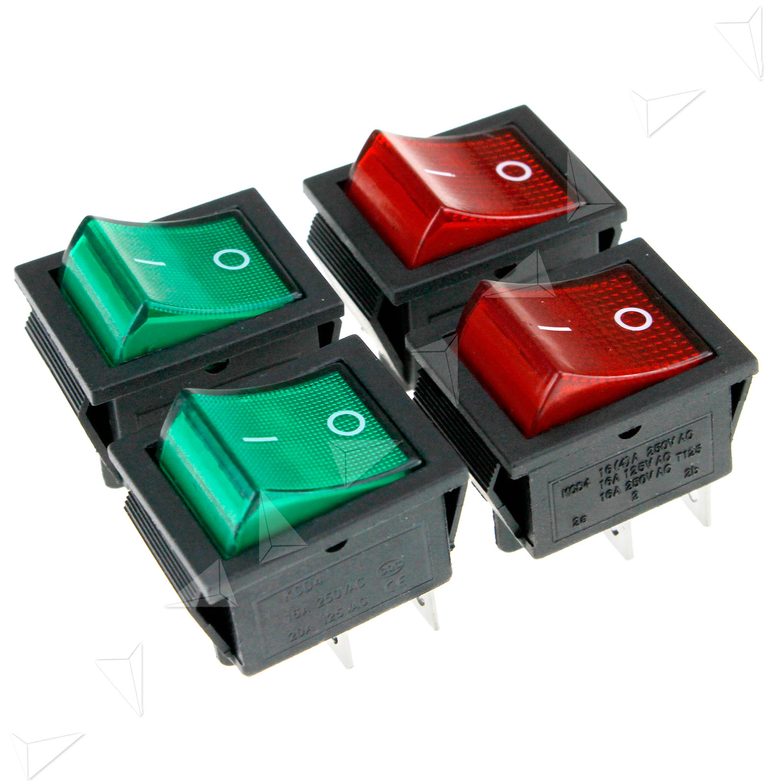 2 X RED/GREEN Rocker On/Off Switch 16 A 250V 0-I Sign 6.3x 0.8mm ...