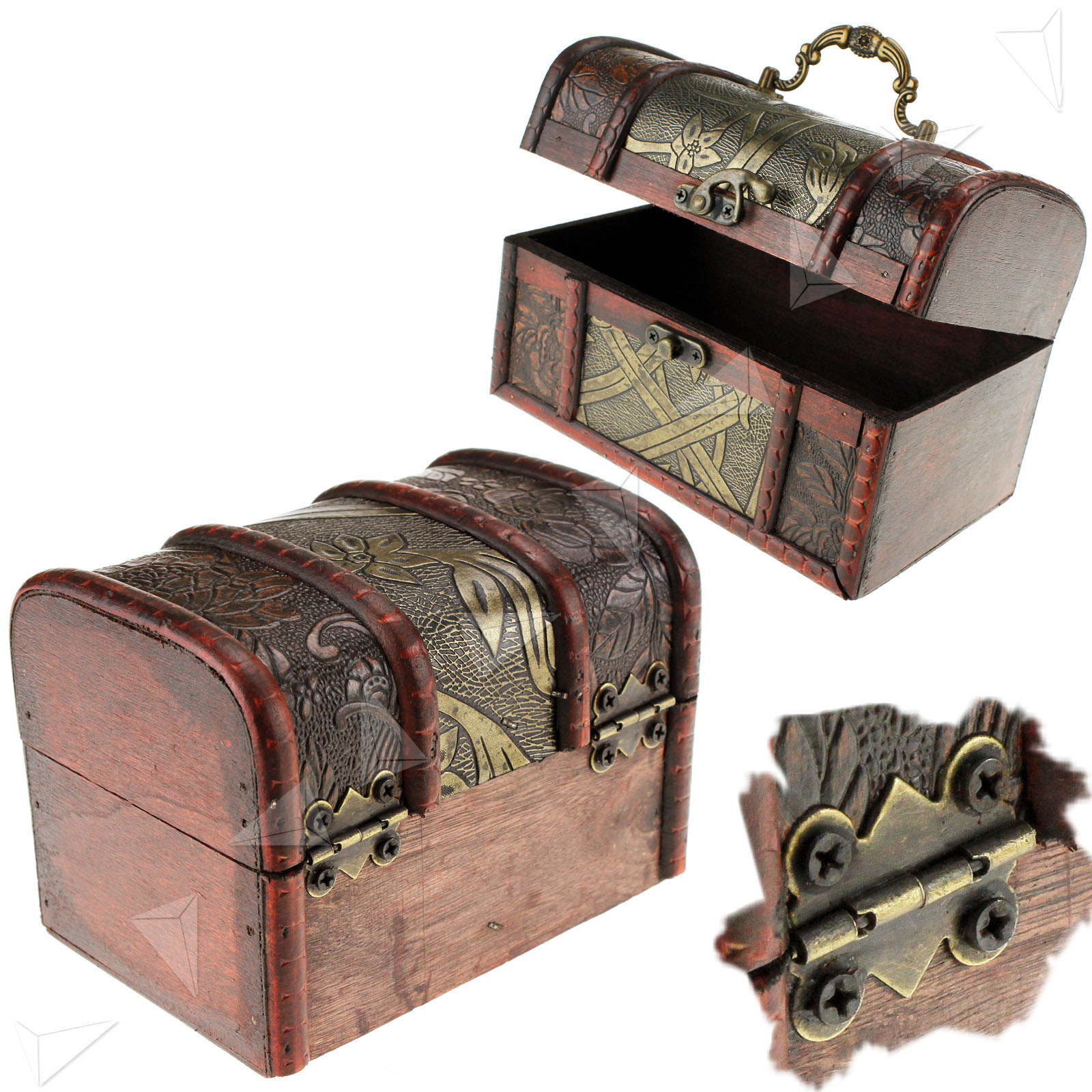 3 x Wooden Pirate Jewellery Storage Box Case Holder Vintage Treasure ...