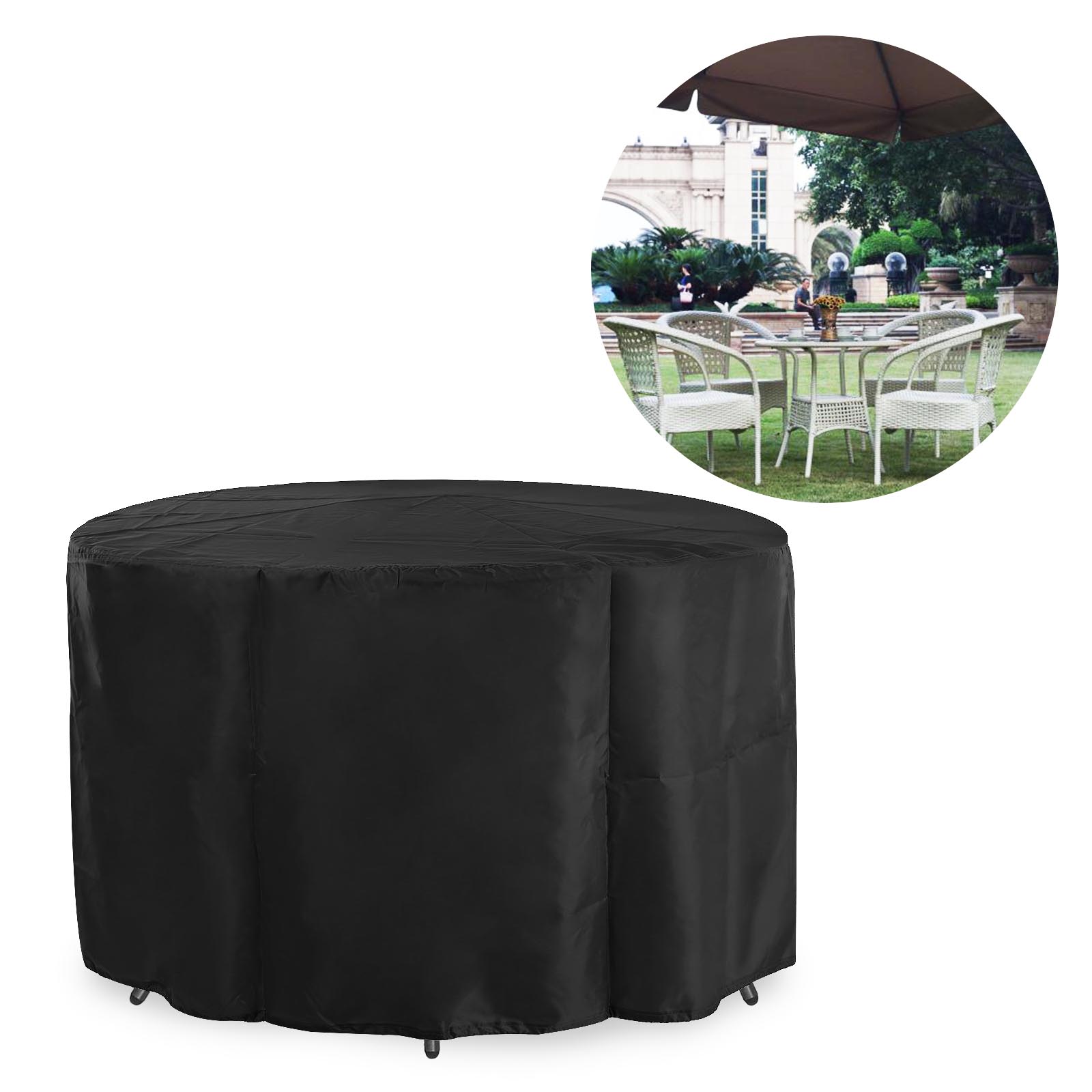 Round Outdoor Table Cover Waterproof Windproof 128x71cm Black Furniture