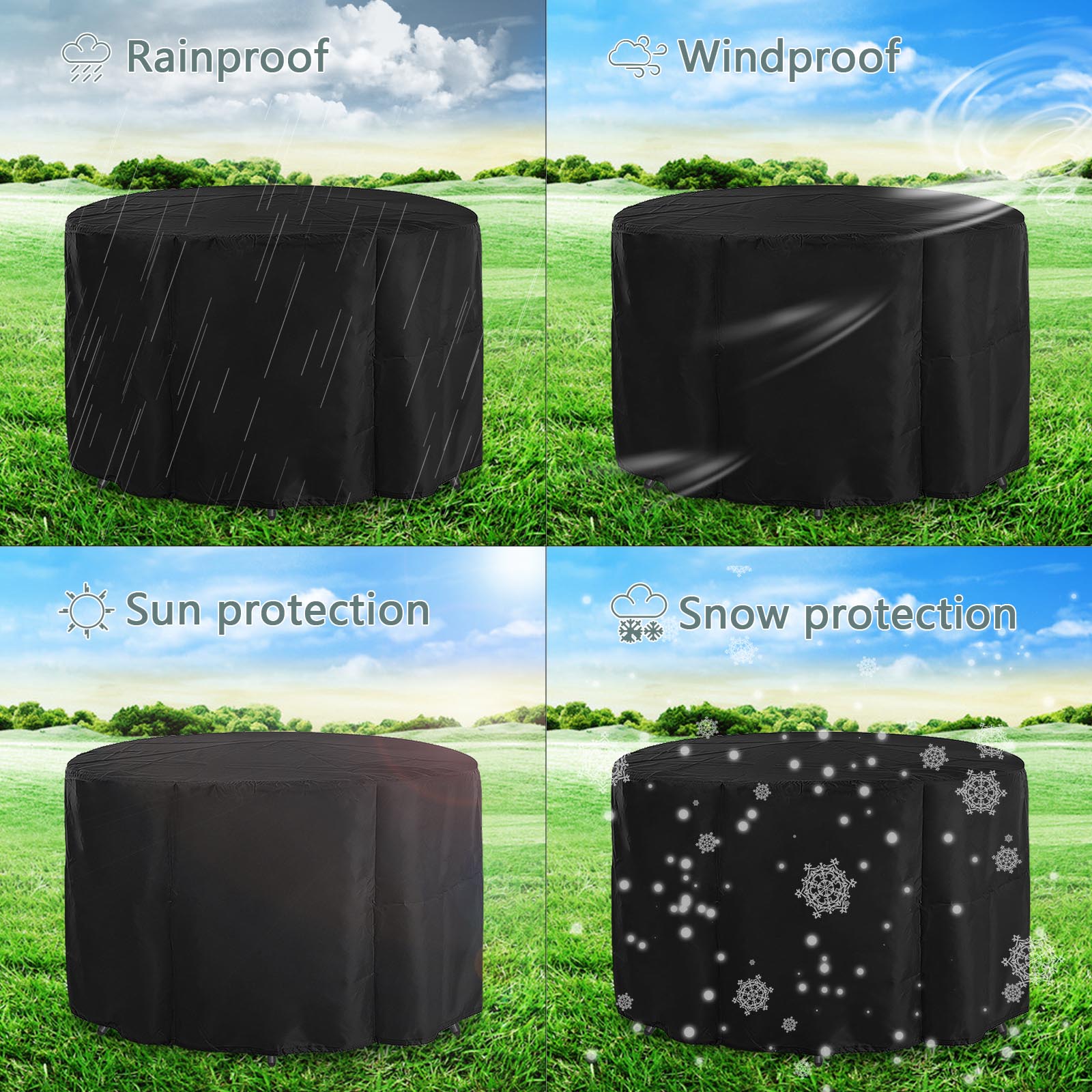 Round Outdoor Table Cover Waterproof Windproof 128x71cm