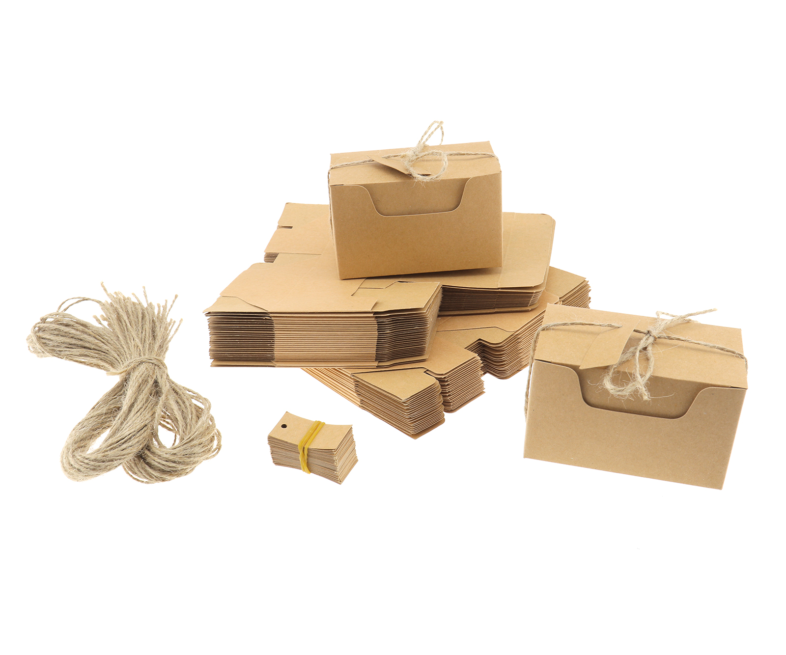 50pcs Kraft Natural Gift Boxes Diy Wedding Favour String And