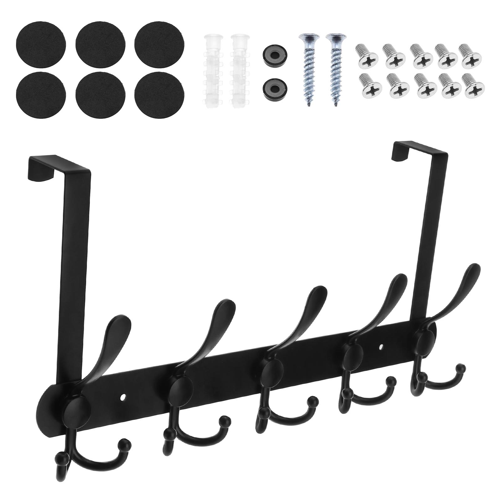 Black Over Door Hook Wall Mount Coat Rack 5 Tri Hooks Kit Two-purpose ...