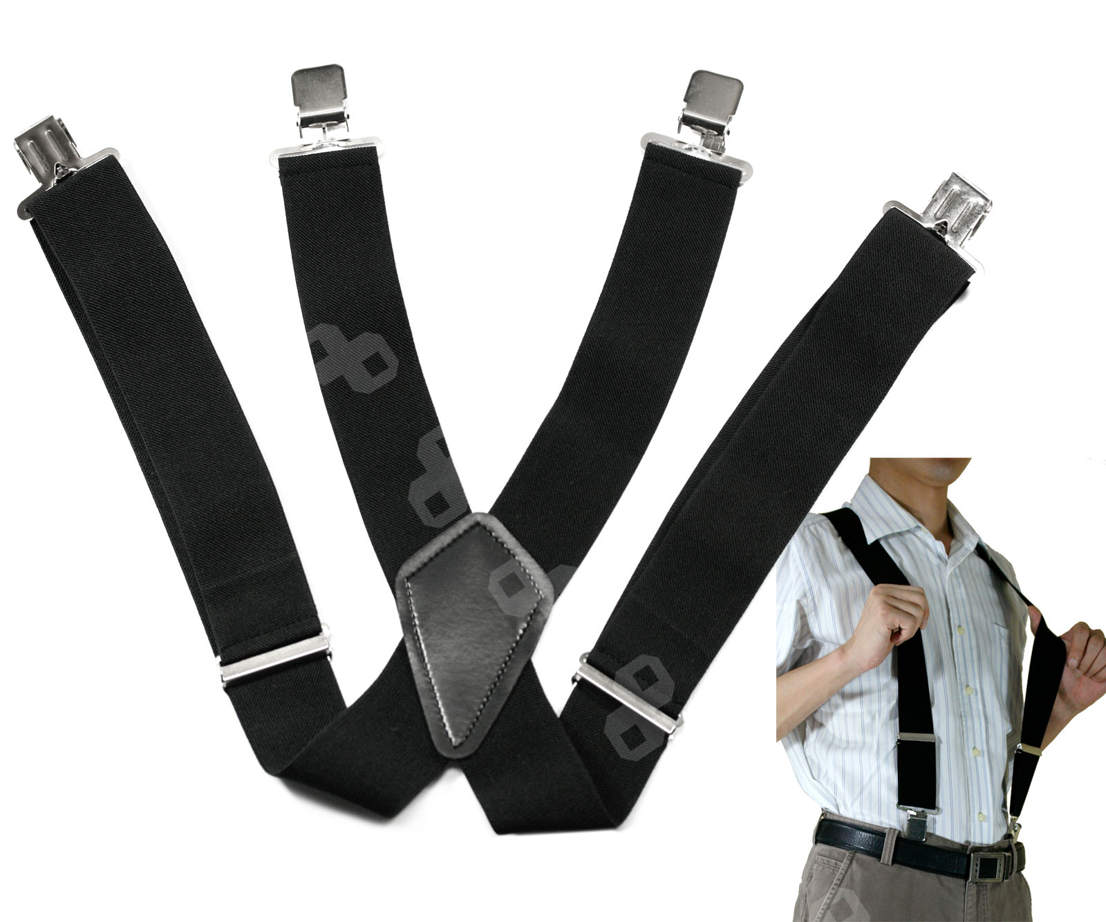 4Color Mens 50mm Wide Braces Plain Heavy Duty Suspender Elastic