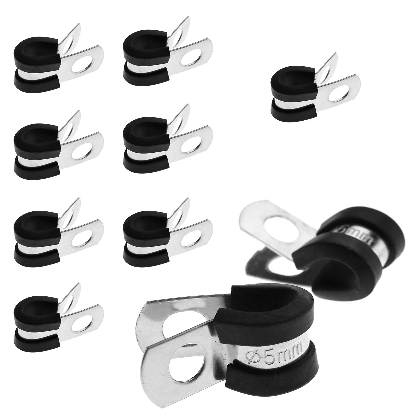 10pcs Stainless Steel Rubber Lined P Clips Wiring Hose Clamp Pipe Cable ...