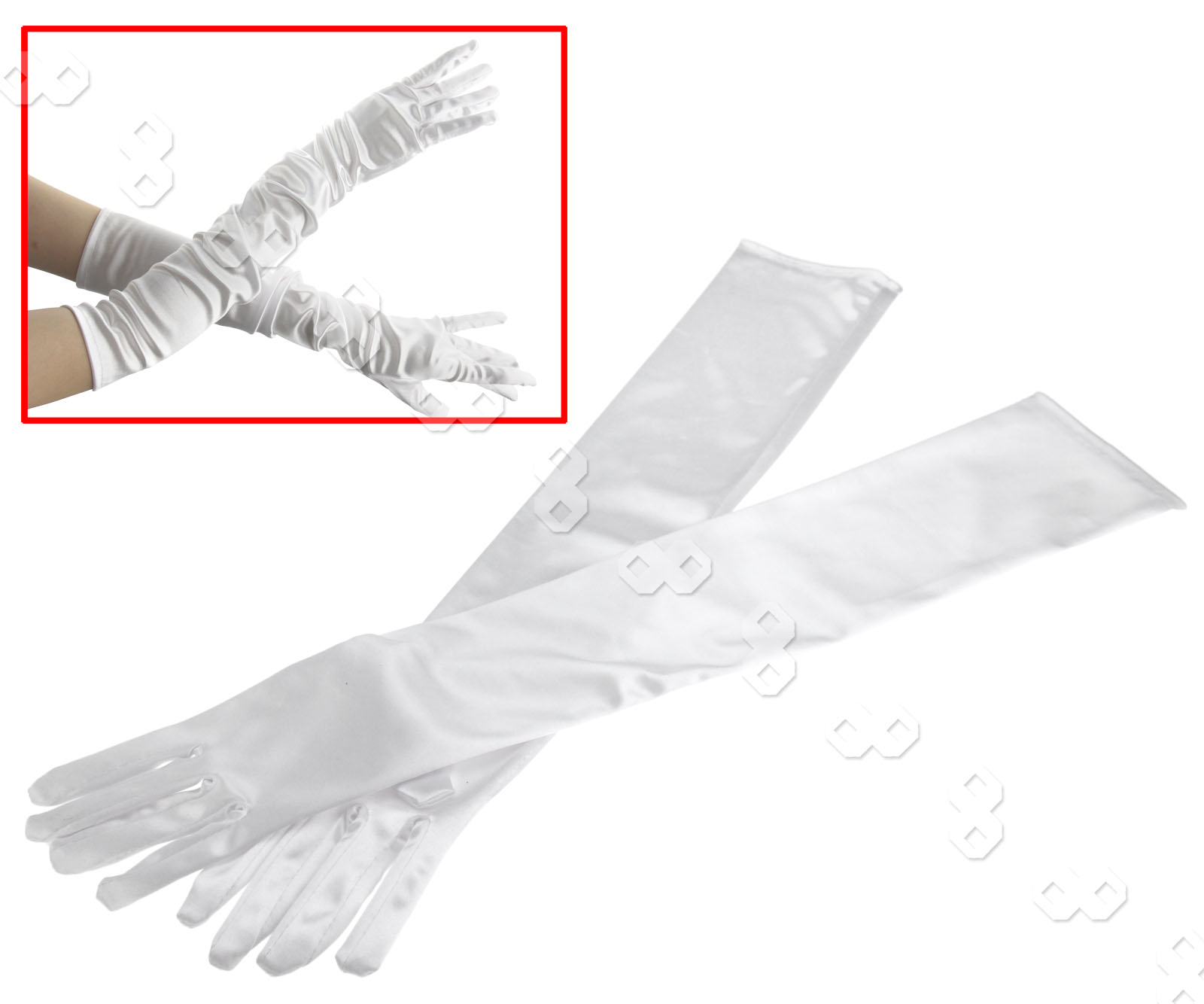 white satin elbow length gloves