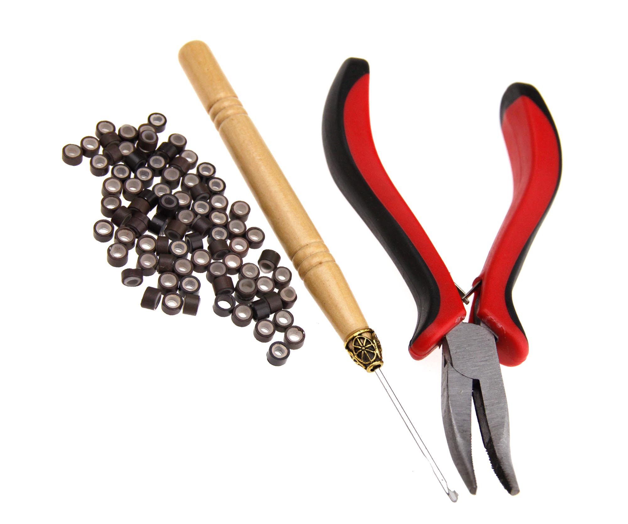 Hair Extension Kit Metal Pliers And Pull Hook With 100pc Micro Silicones Beads Ebay 