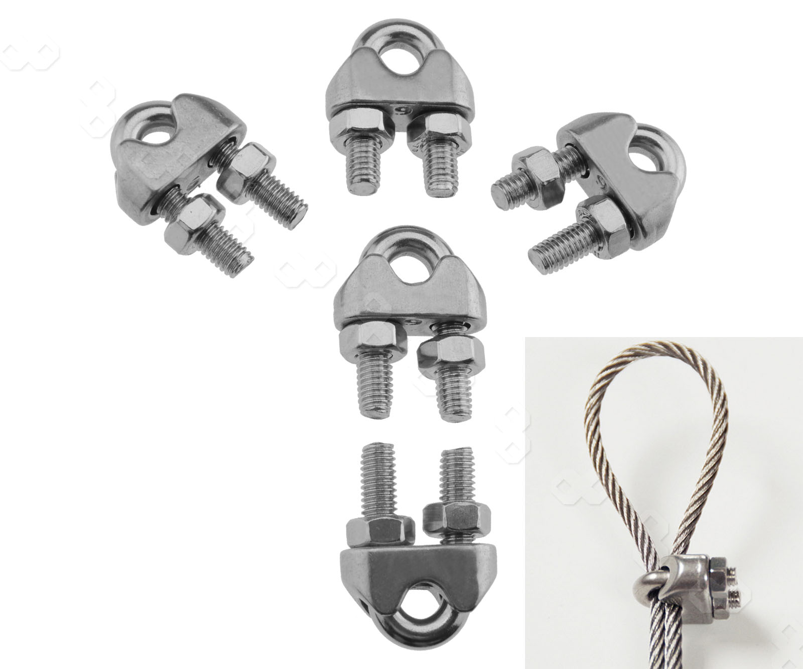 5 Pcs 6mm M6 Stainless Steel Wire Rope Cable Clamp Clips Fastener ...