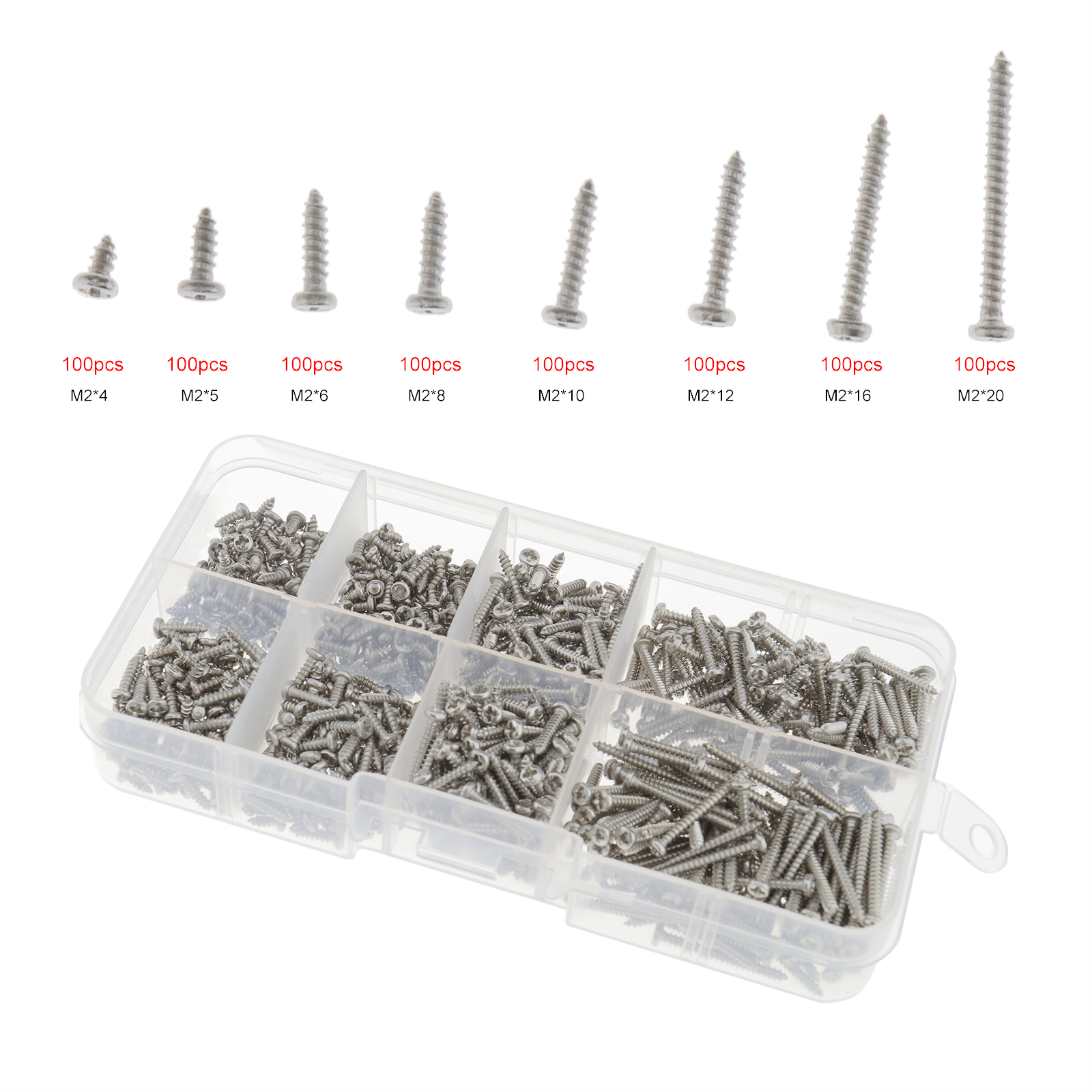 800pcsset M2 Stainless Steel Self Tapping Screws Flat Head Assorted Tools Ebay 