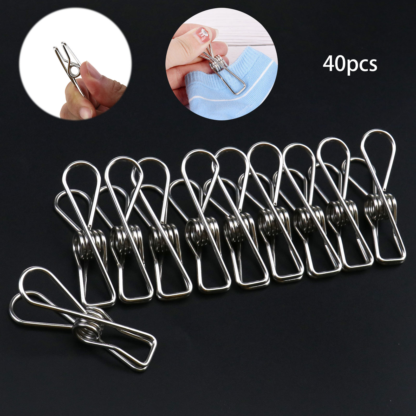 Clothes Pegs Windproof Laundry Hanging Clips Pins 40x Durable Stainless ...