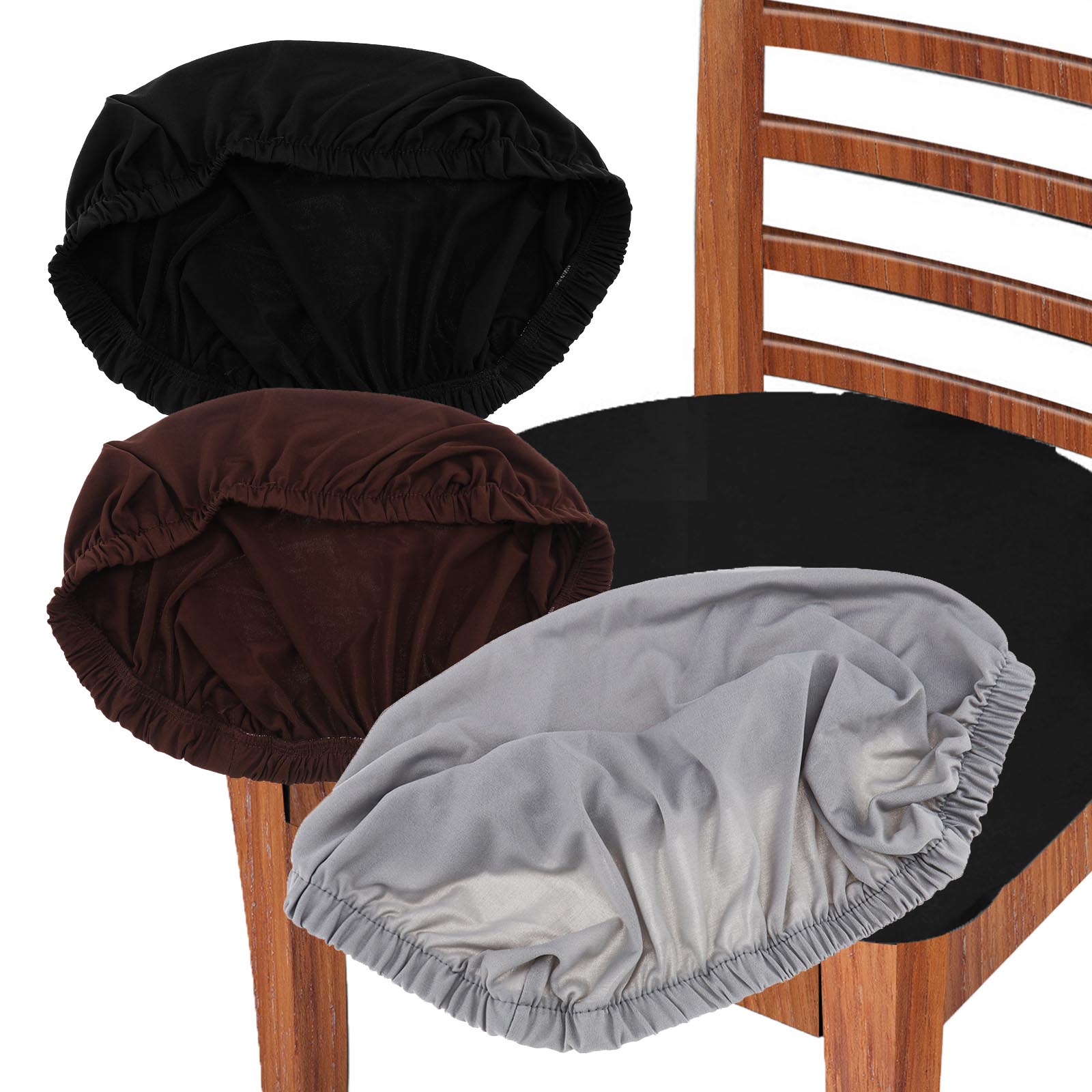 Details About Grey Coffee Black Stretchable Dining Chair Covers Protector Bar Stool Pad Set