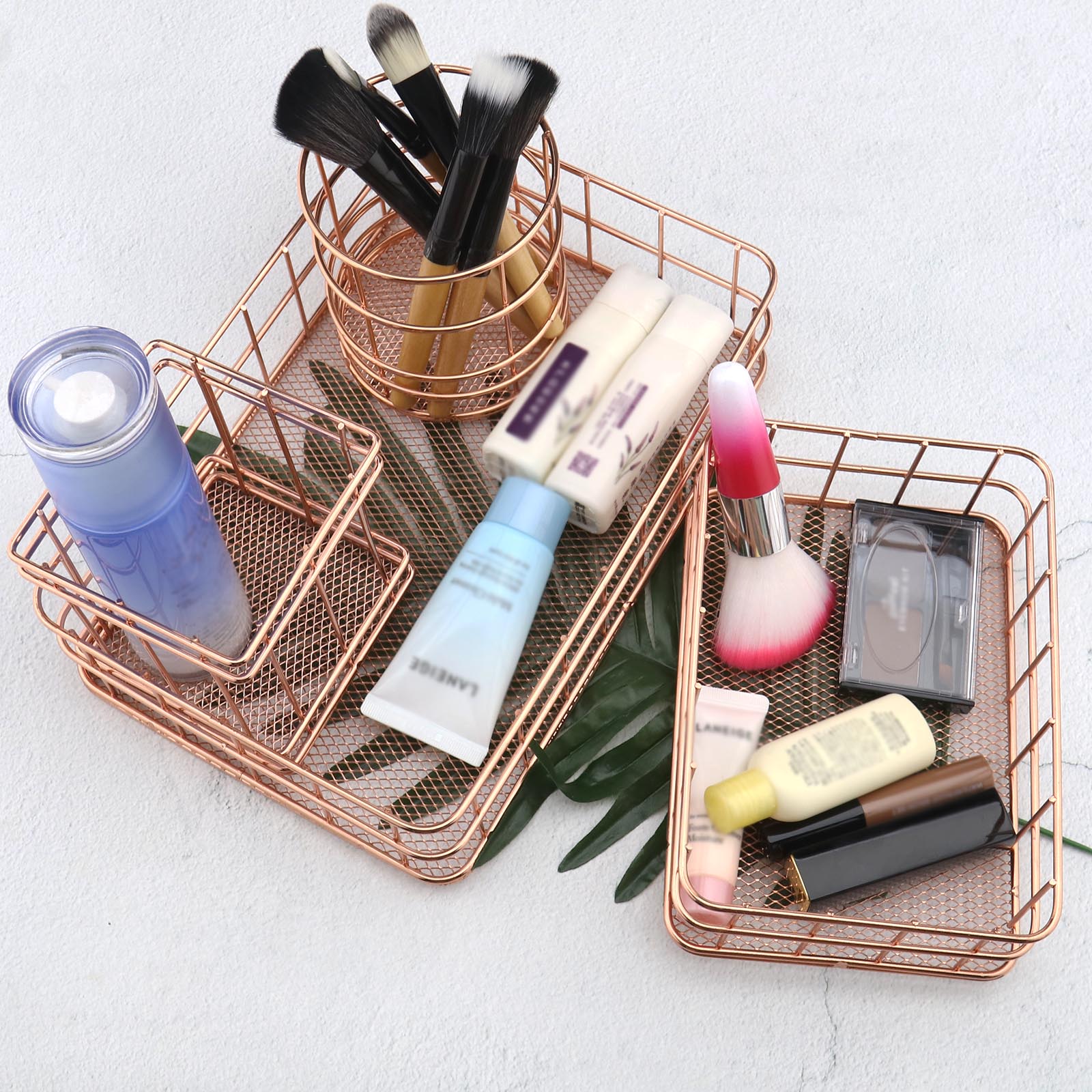 4pcs Rose Gold Shelf Table Storage Basket Rack Wire Mesh Cabinet