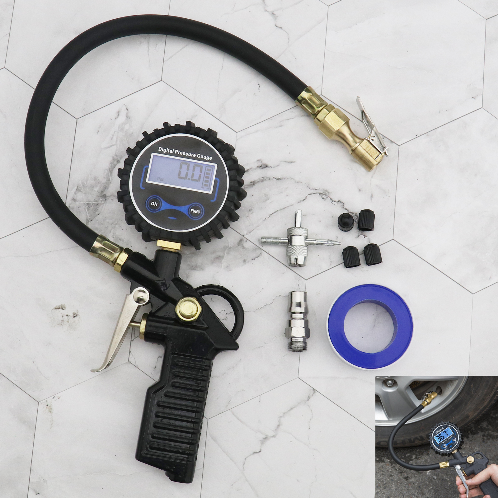 Tire Tyre Inflation Inflating Inflator Pump Gun & LCD Digital Pressure ...