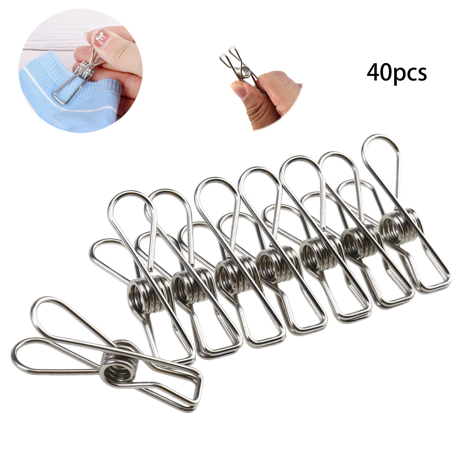 40 Pcs Windproof Stainless Steel Washing Line Clothes Pegs Hang Pins ...