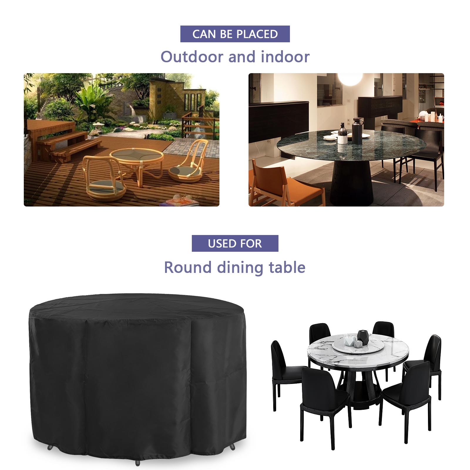 128x71cm Black Round Garden Table Cover Garden Furniture Cover