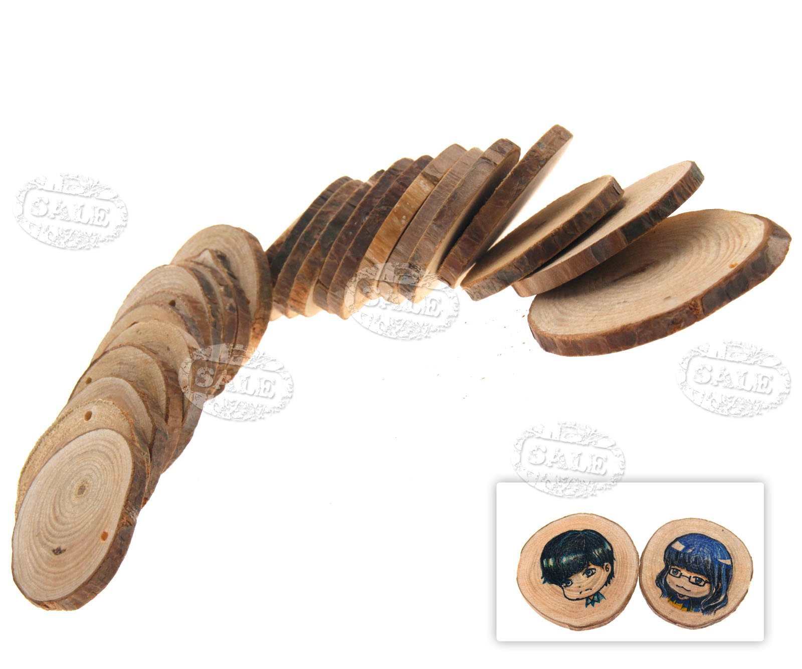 24 X Round Natural Wood Discs Slices With Hole for Craft Hobbies ...