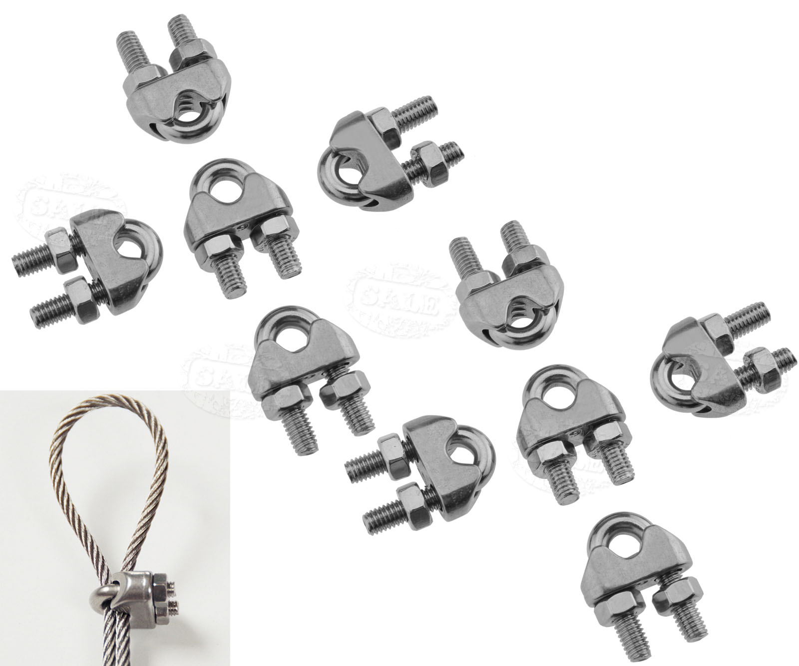 10pcs 6mm Stainless Steel Wire Rope Grip Clip Cable Clamp Fastener U ...