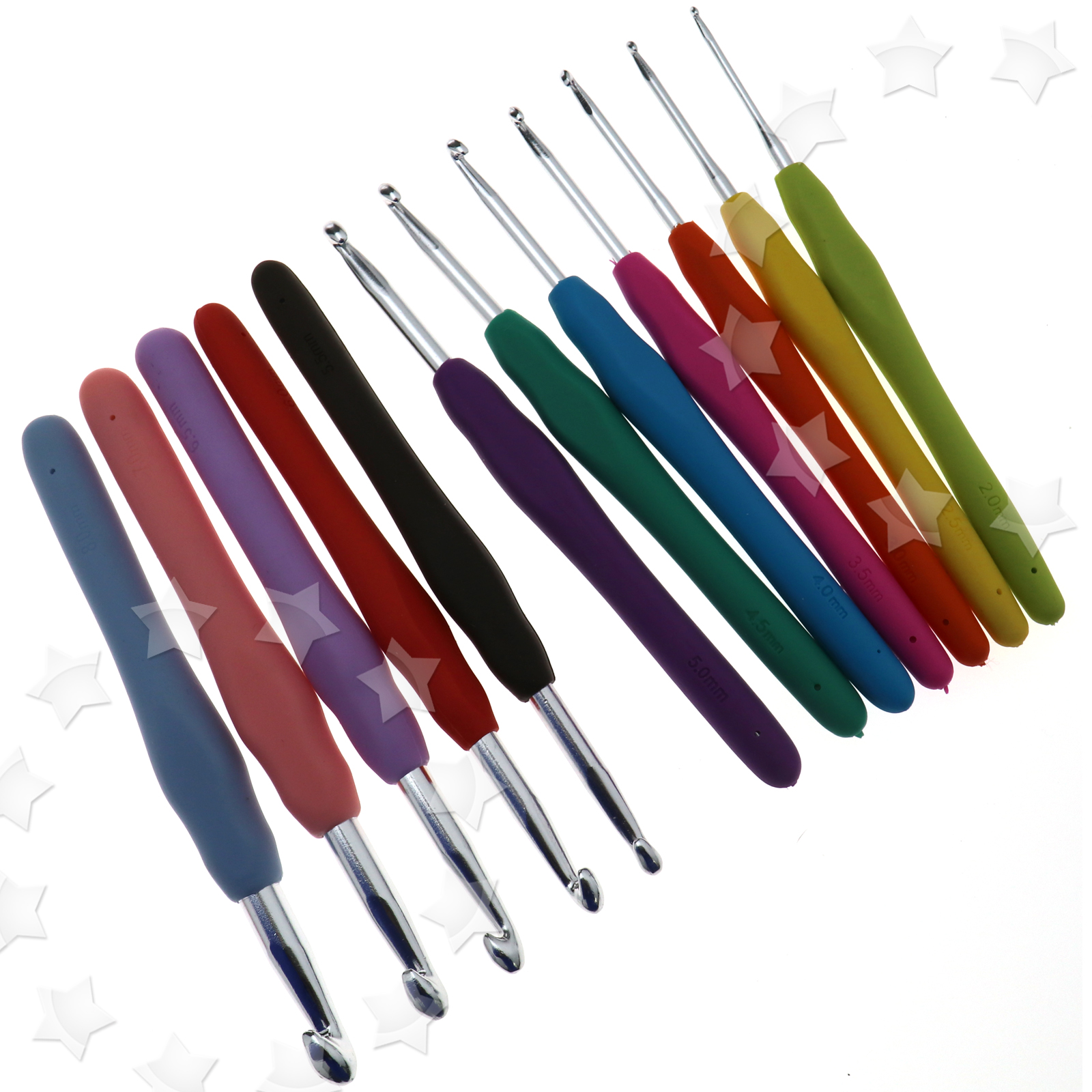 12 x Plastic Grip Handle Crochet Hooks Multi Color Knitting Needle Set ...