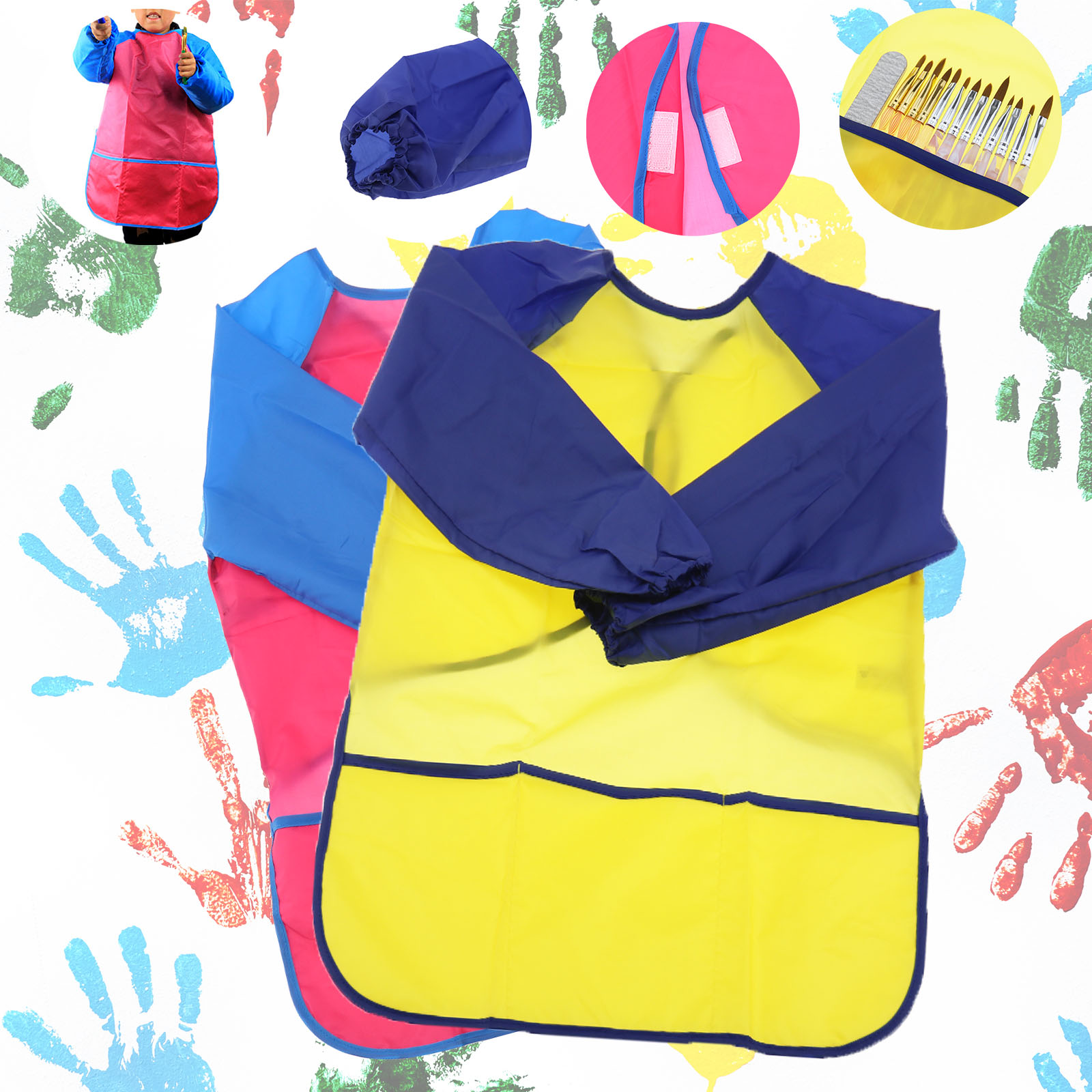 2PCS Waterproof Children's Art Smock Kids Art Aprons with Long Sleeve ...