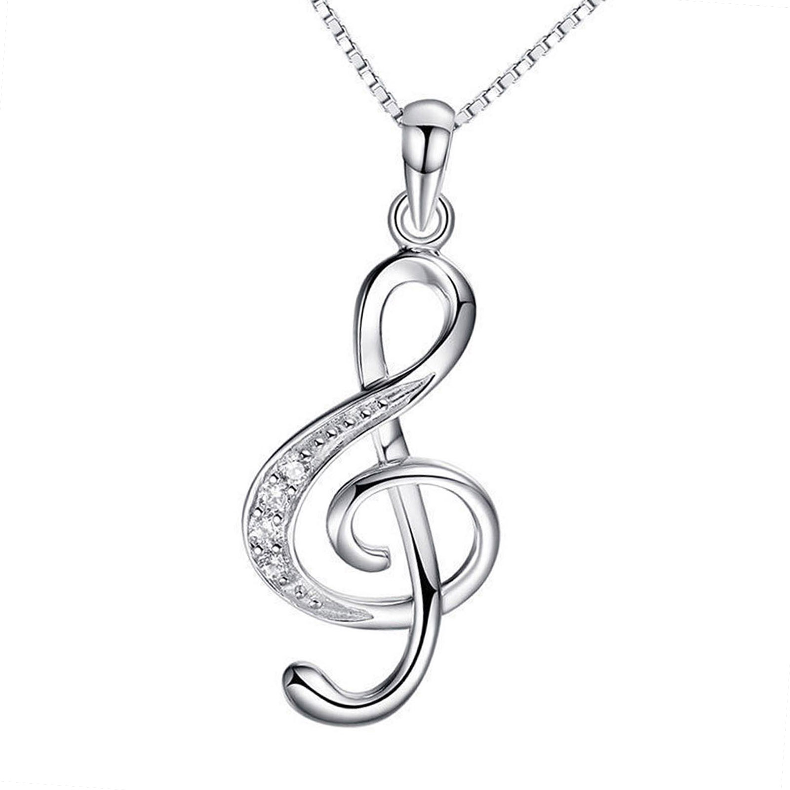 Treble Clef Music Note Pendant Necklaces S925 Sterling Silver Lady ...