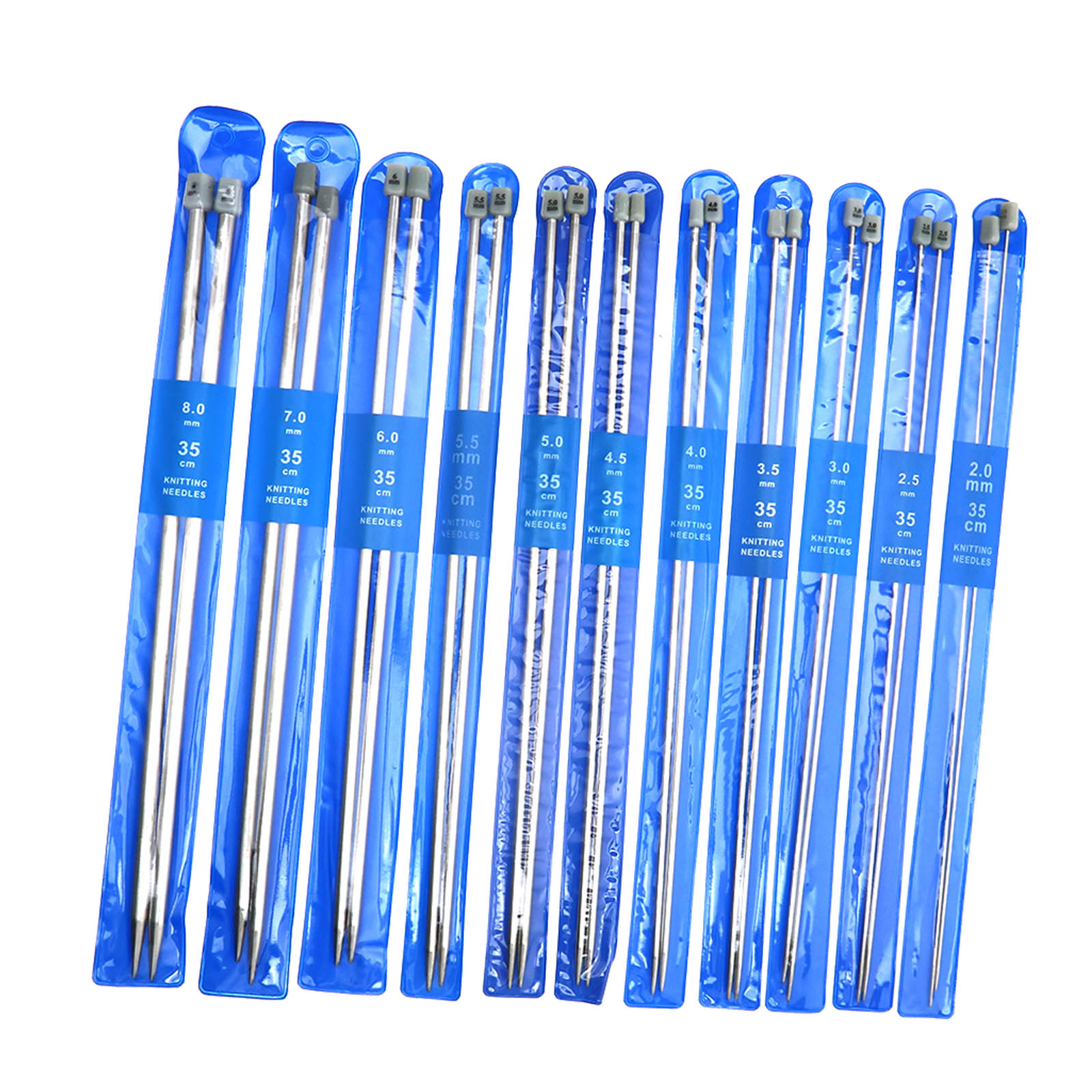 11PAIR 35 CM'S STAINLESS STEEL SINGLE POINT KNITTING NEEDLES,IN SIZES ...