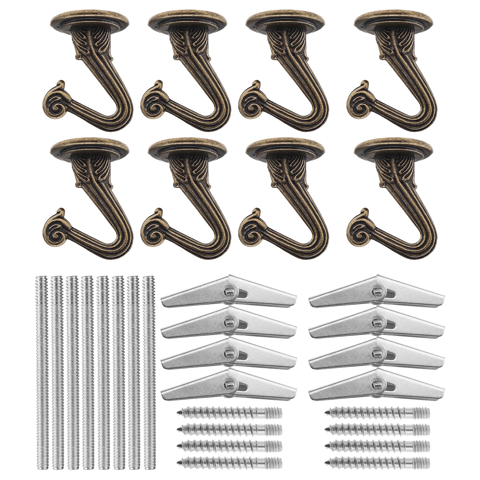 8PCS Heavy Duty Swag Hooks Hanging Ceiling Hooks Bronze Set with Spring ...