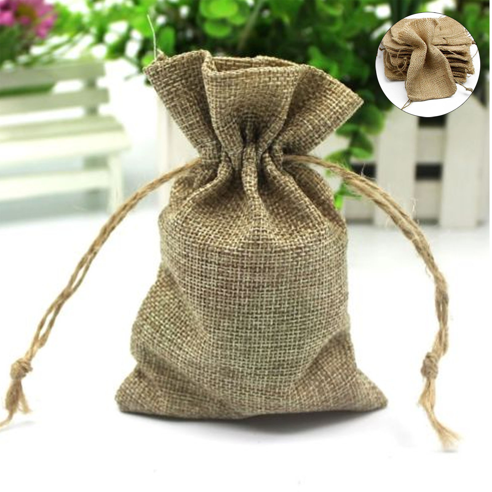 10PCS Mini Hessian Bags Drawstring Closure Burlap Favor Wedding Gift ...