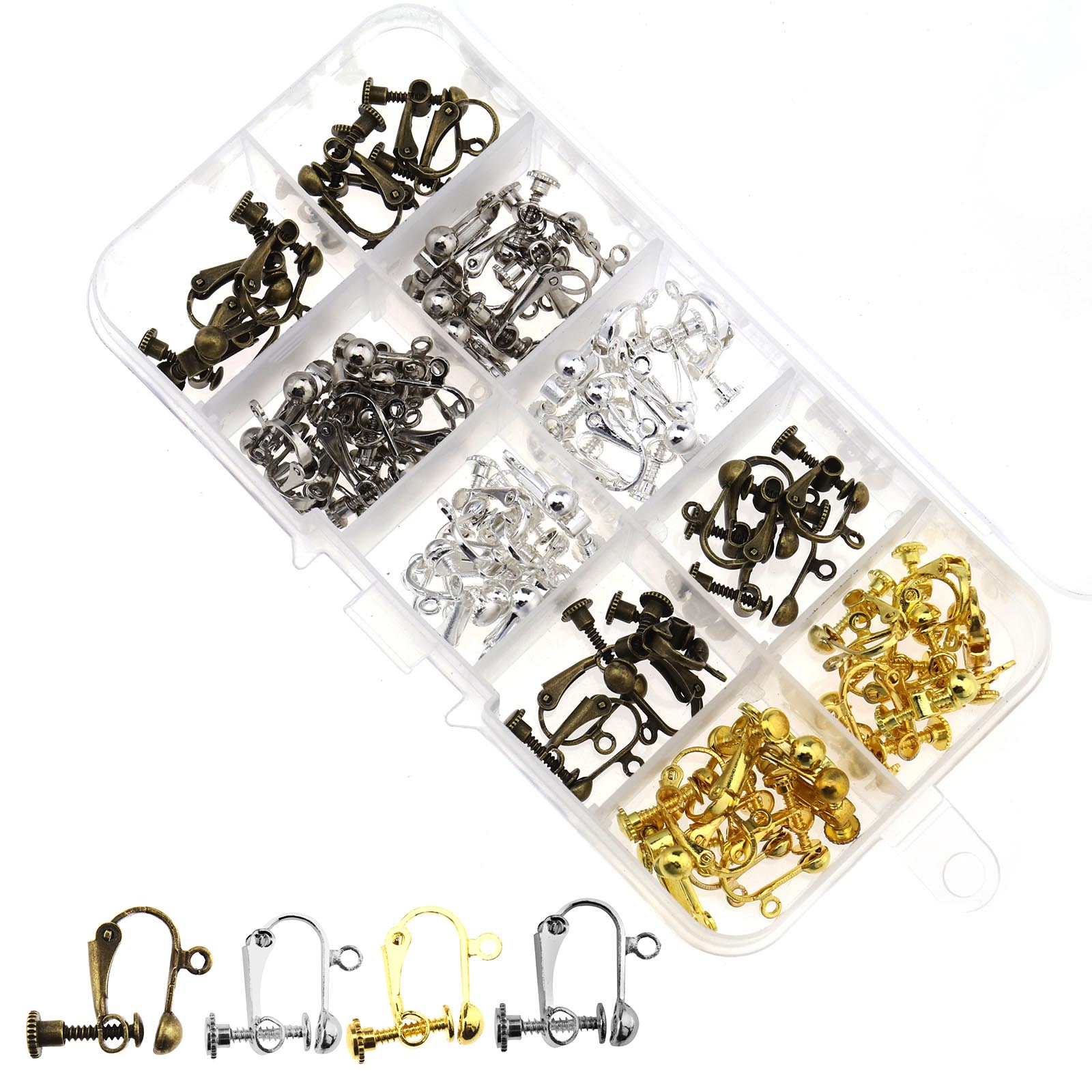 64pcs 4Color Jewelry Making Clipon NonPierced Earring Findings Kits