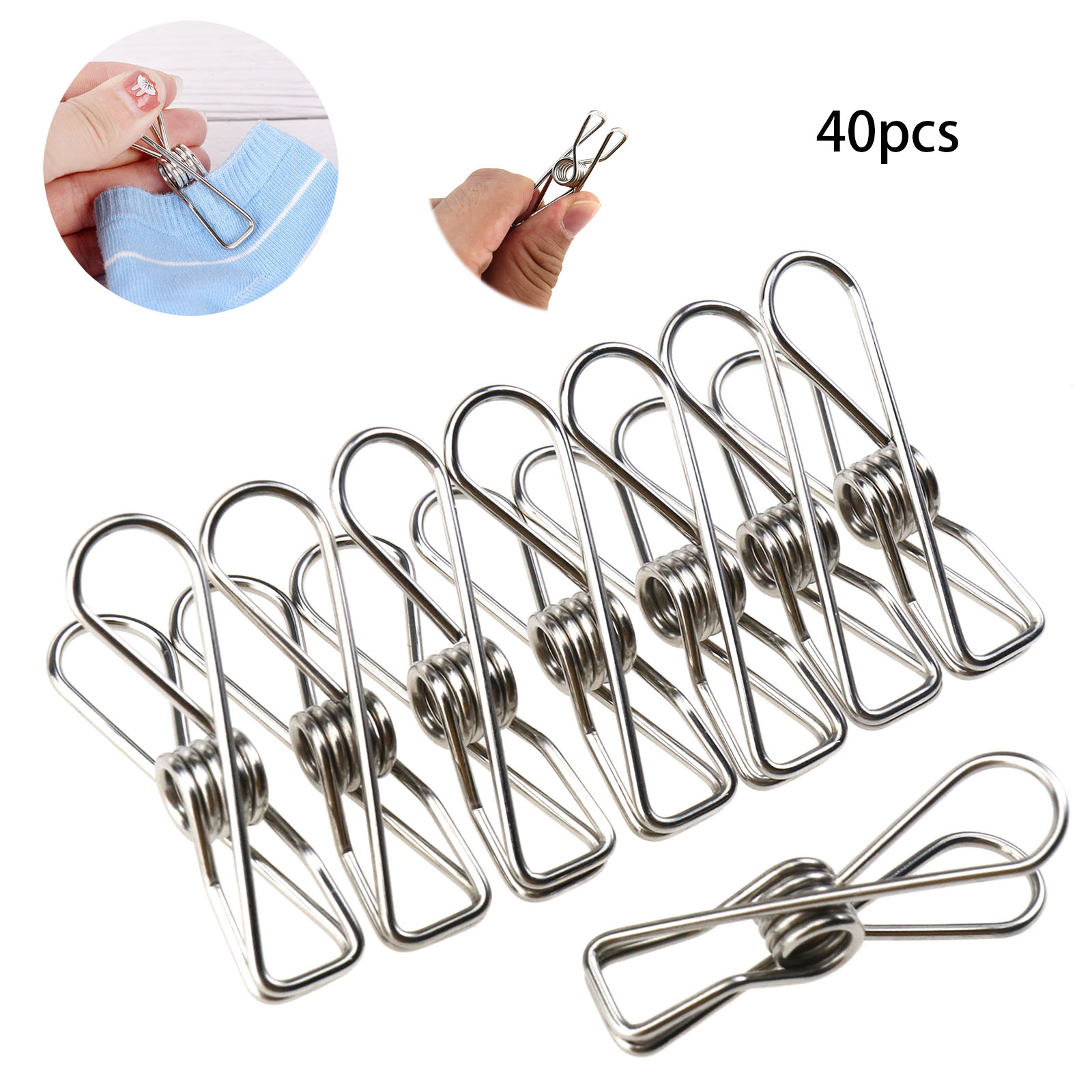 40PCS Clothes Clip Stainless Steel Wire Pegs Durable Windproof Laundry ...